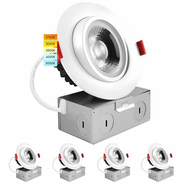 Luxrite 4 Inch Gimbal LED Recessed Downlights 5CCT 2700K-5000K 11W 75W Equivalent 1000LM Dimmable, 4PK LR23225-4PK